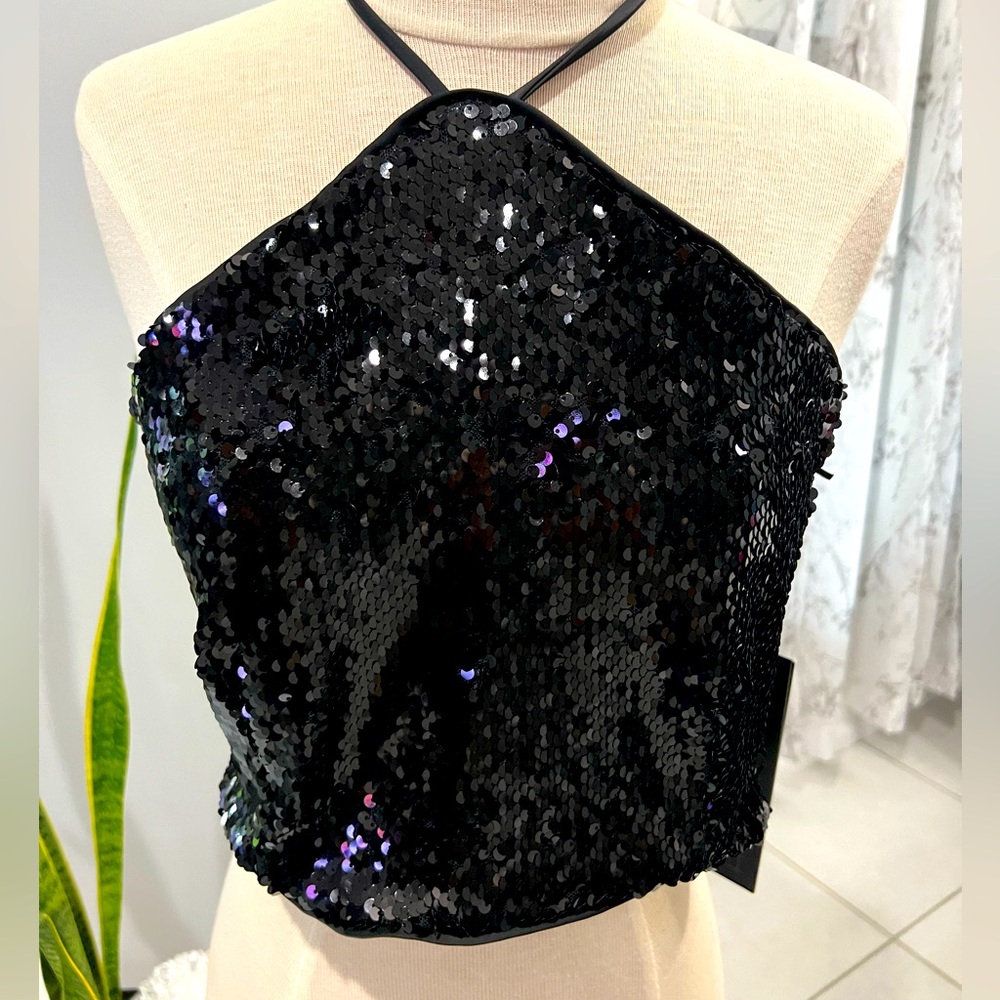 House of Harlow 1960 black sequin fancy halter top, NWT